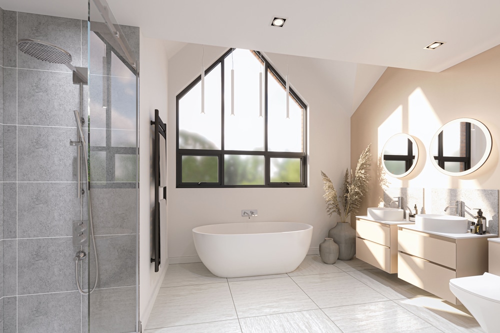 En-suiteBathroom-C01 Comfortable and modern fully-fitted bathroom with natural lighting